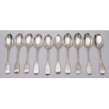 A set of five Victorian silver fiddle pattern teaspoons, maker Samuel Hayne, London,