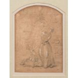 Circle of Alfred Edward Chalon [1780-1860]- Mother and Children in an interior,:- pencil drawing,