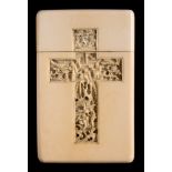 A 19th century Chinese carved ivory card case: of rectangular outline,