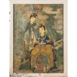 A Chinese watercolour panel depicting a high-ranking lady and her attendant: the lady,