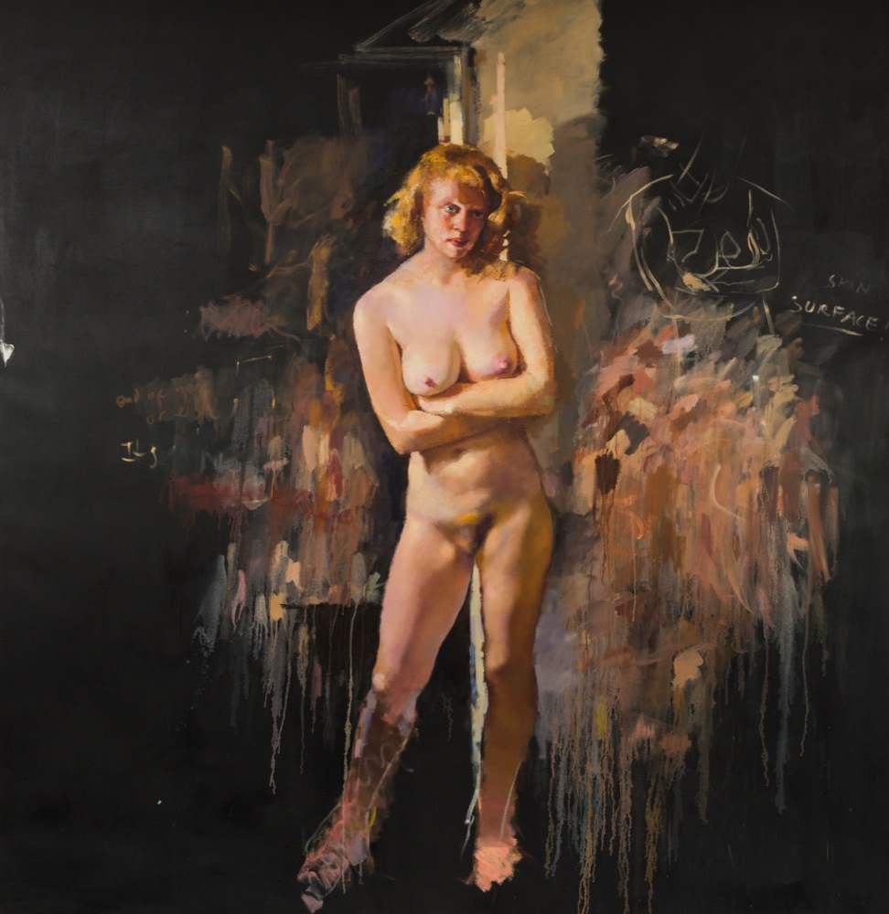 * Robert O. Lenkiewicz [1941-2002]- Lucinda Standing,:- oil on canvas 214 x 208cm, unframed.