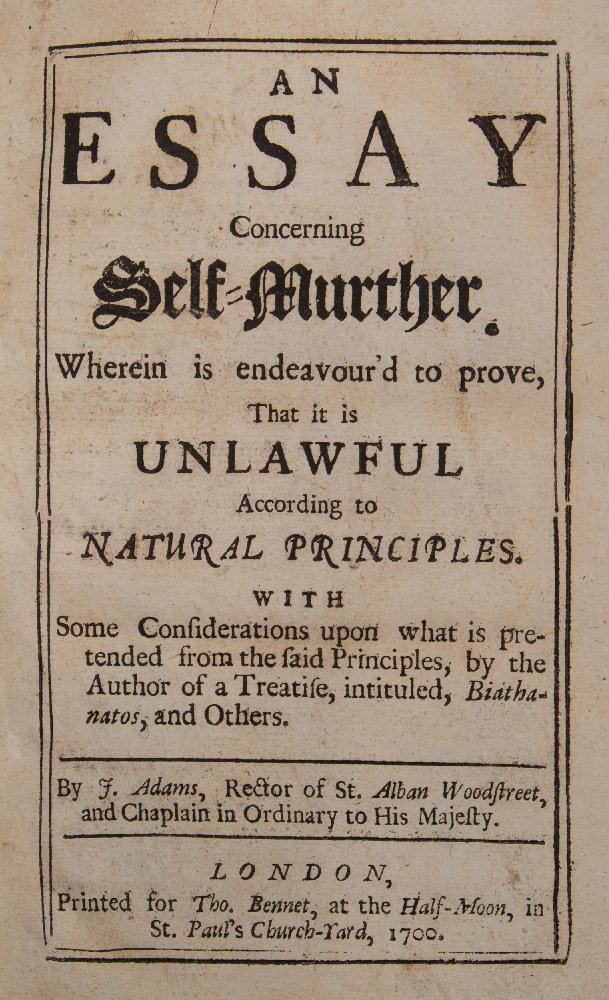 ADAMS, J - An Essay Concerning Self Murther. - Image 2 of 2