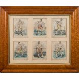 BOXERS : Pugilists - A set of six hand coloured prints of boxers in attractive birds eye maple