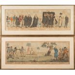 CARICATURES : A pair of hand coloured engravings, 690 x 220 mm,