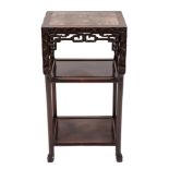 A Chinese Hua Li wood rectangular three tier jardiniere stand:,