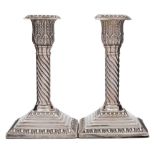 A pair of Victorian silver desk candlesticks, maker Jacob Berman, London,