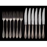 A German silver part flatware service,