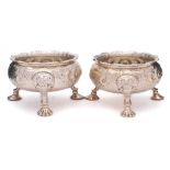 A pair of George II silver salts, maker's marks worn, London,