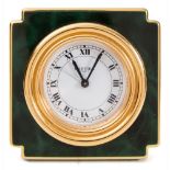 le Must de Cartier, Paris Alarm Clock: a gilt-brass and green enamel alarm clock,