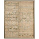 A 17th century banded sampler: with upper case alphabet, arabic numerals,