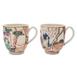 Two First Period Worcester coffee cups: each painted in famille rose Mandarin style with figures on