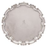 An Edward VII silver circular salver, maker William Hutton & Sons Ltd, London, 1906: inscribed,