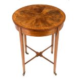 A late 19th Century mahogany and inlaid circular occasional table: bordered with boxwood and ebony