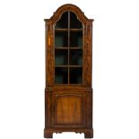 A walnut veneer domed upright display cabinet in the Queen Anne taste:,