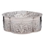 A Victorian silver casket, maker George Unite, Birmingham, 1847: of cartouche shaped outline,