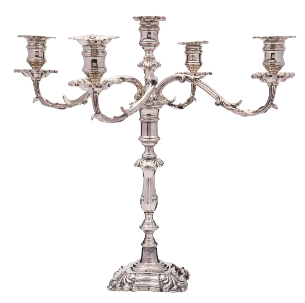 A Victorian silver plated four-branch candelabra,