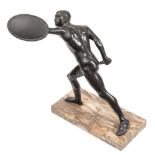 After the Antique, a bronze study of The Borghese Gladiator,: holding a sword and a shield,