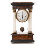 A Victorian Austrian quarter-chiming portico clock: the short duration movement striking the hours