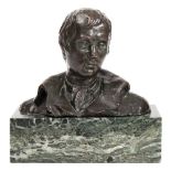A bronze bust of a youthful Robert Burns: unsigned, mounted on a rectangular marble base,