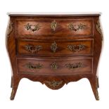 A Swedish mahogany, inlaid parquetry and gilt metal mounted bombe commode:,