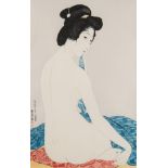 After Hashiguchi Goyo, Beauty after The Bath:, woodblock print. 43 x 27cm.