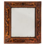 An early 18th Century walnut and marquetry rectangular cushion frame mirror:,