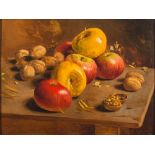 European School 20th Century- Still life of apples and walnuts on a table top,