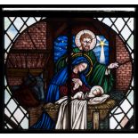 A 19th century stained glass panel: depicting the nativity,