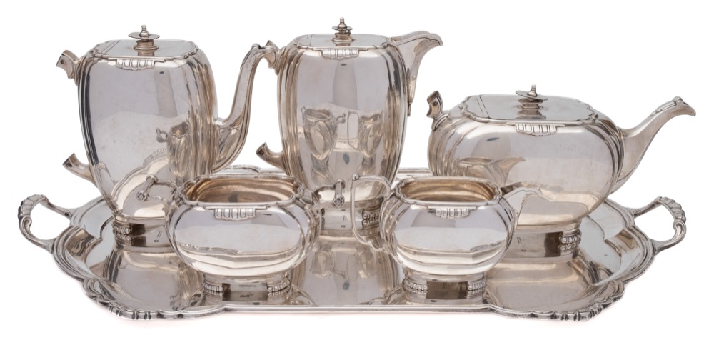 An Elizabeth II silver six-piece tea and coffee service, maker Mappin & Webb, Sheffield,