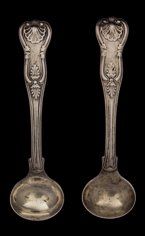 A pair of William IV silver Kings pattern mustard spoons, maker William Chawner II, London,