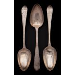 A George III Irish silver table spoon, maker Michael Keating , Dublin 1804: crested,