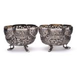 A pair of Indian silver bon-bon dishes: unmarked, of circular lobed form,