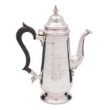 A George VI silver coffee pot, maker Goldsmiths & Silversmiths Co Ltd, London, 1938: inscribed,