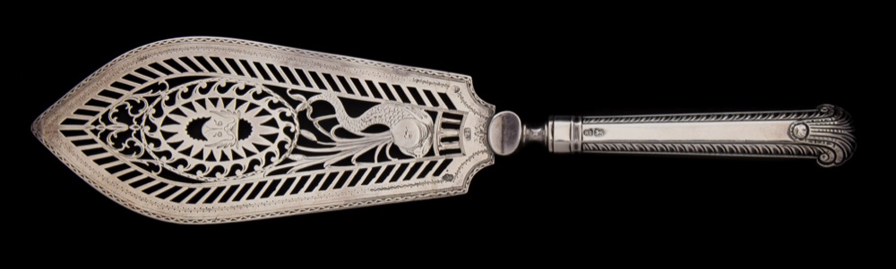 A George III silver fish slice, the blade by Christopher Haines, Dublin,