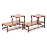 A pair of Chinese two-tier polished wood stands: of rectangular outline,