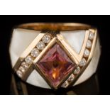 Kabana. A pink tourmaline and diamond cluster ring: with central lozenge-shaped pink tourmaline 11.