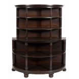 A stained and simulated rosewood graduated five tier half-round open display stand:,