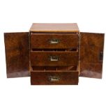 A late 19th century burr walnut and brass strung table top humidor: of rectangular outline,