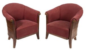 A pair of 1930's Swedish oak club armchairs:,