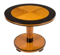 A Swedish Art Deco satin birch and ebonised circular pedestal table:,