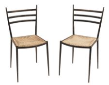 A pair of Lloyd Loom 'Lusty' blackened iron dining chairs:,