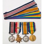 A WWI Military Medal group of four ' 8716 Pte F G Britten 1/Wilts R':, Military Medal, 1914-15 Star,