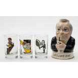 A Price Kensington Harold Wilson 'Gurgling Jug' together with three glasses with political