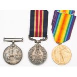 A WWI Military Medal group of three ' L-36221 Cpl A G Barnes RFA':, Military Medal,