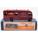 Dinky 581 Horse Box 'British Railways Express Horse Box Hire Service':, maroon body with transfers,