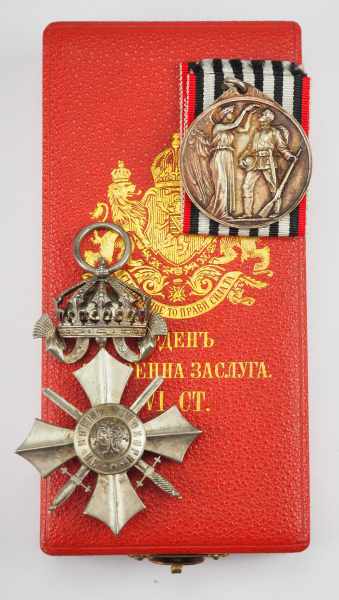 2.1.) Europa Bulgarien: Militär-Verdienstorden, 6. Klasse mit Krone, im Etui.SIlbernes, mehrteilig
