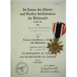 1.2.) Deutsches Reich (1933-45) Kriegsverdienstkreuz, 2. Klasse mit Schwertern und Urkunde für einen