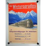 7.1.) Historica Plakat Ins Winterparadis - Deutsche Bundesbahn.Schnellzug vor winterlicher
