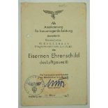 3.1.) Urkunden / Dokumente Eiserner Ehrenschild des Luftgaues XI Urkunde - Flugbereitschaft L.G.K.