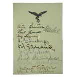 3.3.) Autographen Luftwaffe - Jagdflieger Autographen Karte.Karte mit gedrucktem Luftwaffenadler und